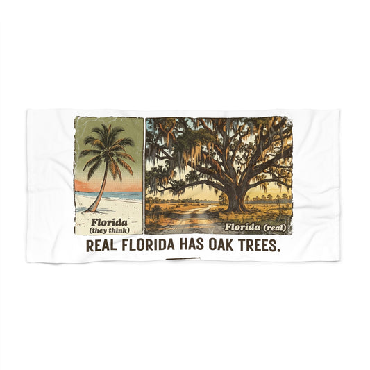 Real Florida Has Oak Trees Beach Towel — Vintage State Florida Rural Pride Beach Towel