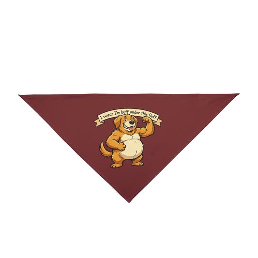 Dog Bandana — Funny "I  Swear I'm Buff Under This Fluff" Cartoon Golden Retriever Dog Pet Bandana